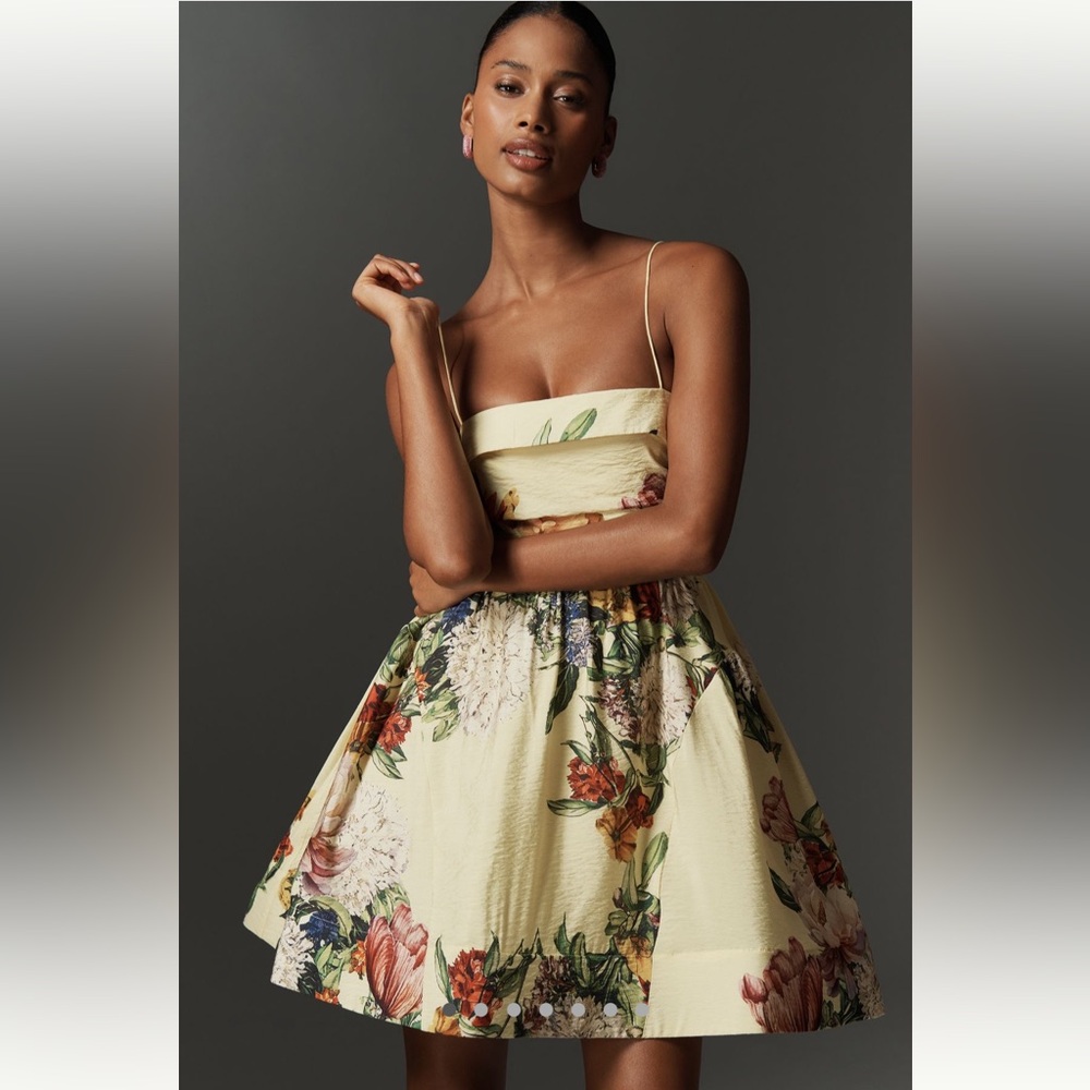 Anthropologie yellow pattern fit and flare dress